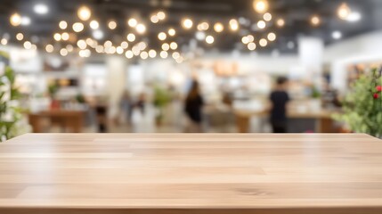 Fototapeta premium Empty Wooden Table in Blurred Modern Cafe Background