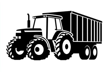 Obraz premium Farming Tractor with Trailer Black and White Vector Illustration for Agriculture Transportati