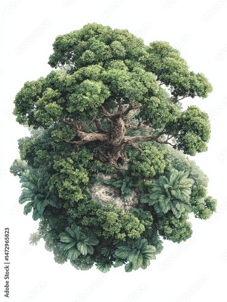 Poster an overhead zoom image showcasing the intricate structure of a central canopy in a realistic setting