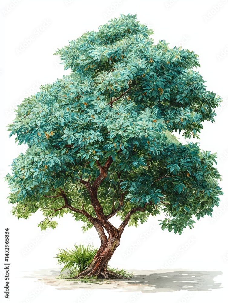 Poster a simplified environmental context image featuring a full tree in a realistic style, ideal for eco-r