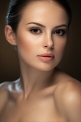 Obraz premium A waist-up portrait of an elegant woman confidently facing the camera, showcasing sophistication and style.