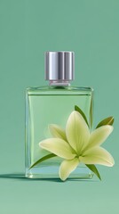 A bottle of perfume with herbal scent, similar to tea, with space for text.