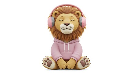 Lion Wearing Headphones and Hoodie