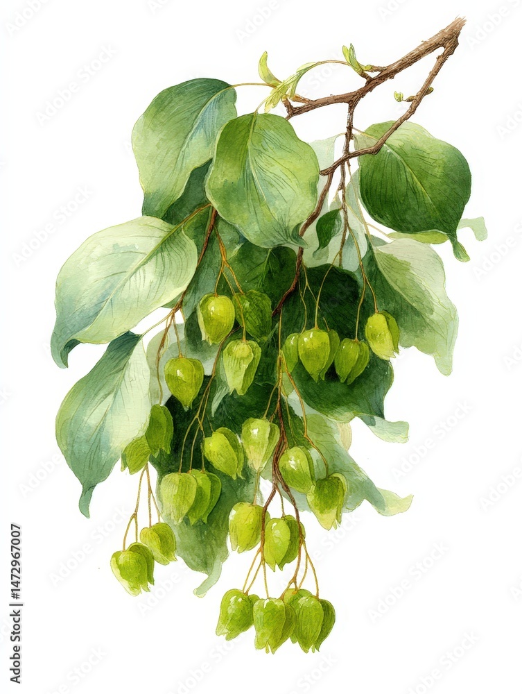 Poster a low-angle realistic view showcasing a dominant botanic shape, ideal for nature and design projects