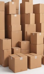 Several brown cardboard boxes isolated on white backdrop  ,  repurpose,  craft supplies