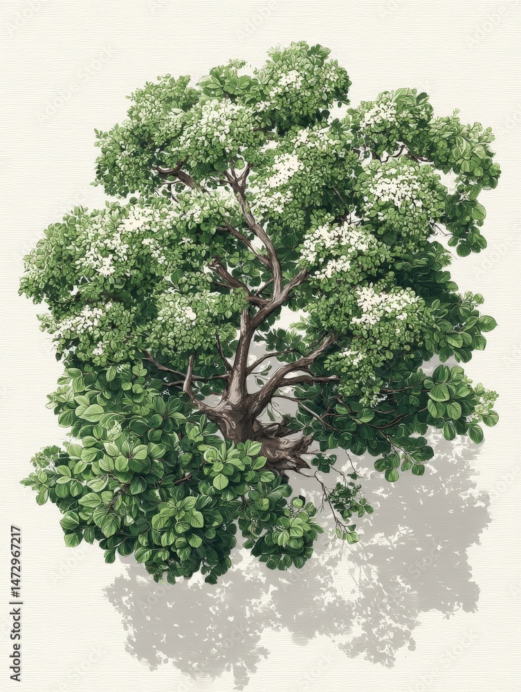 Poster top-down view of a thin canopy, showcasing realistic botanic elements in a stock image format.