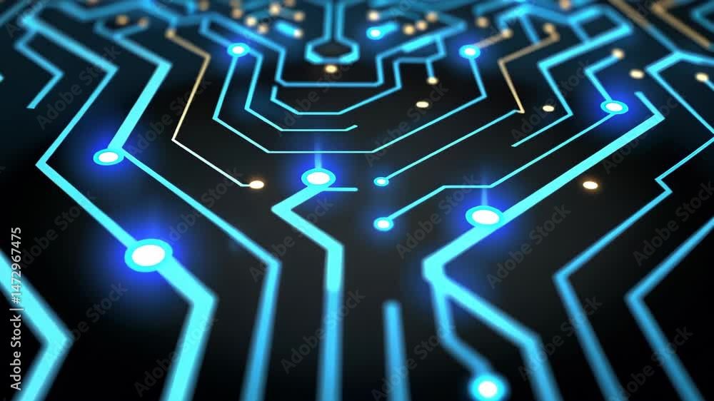 Poster circuit board in digital realm: immerse yourself in the intricate dance of circuits, an abstract vie