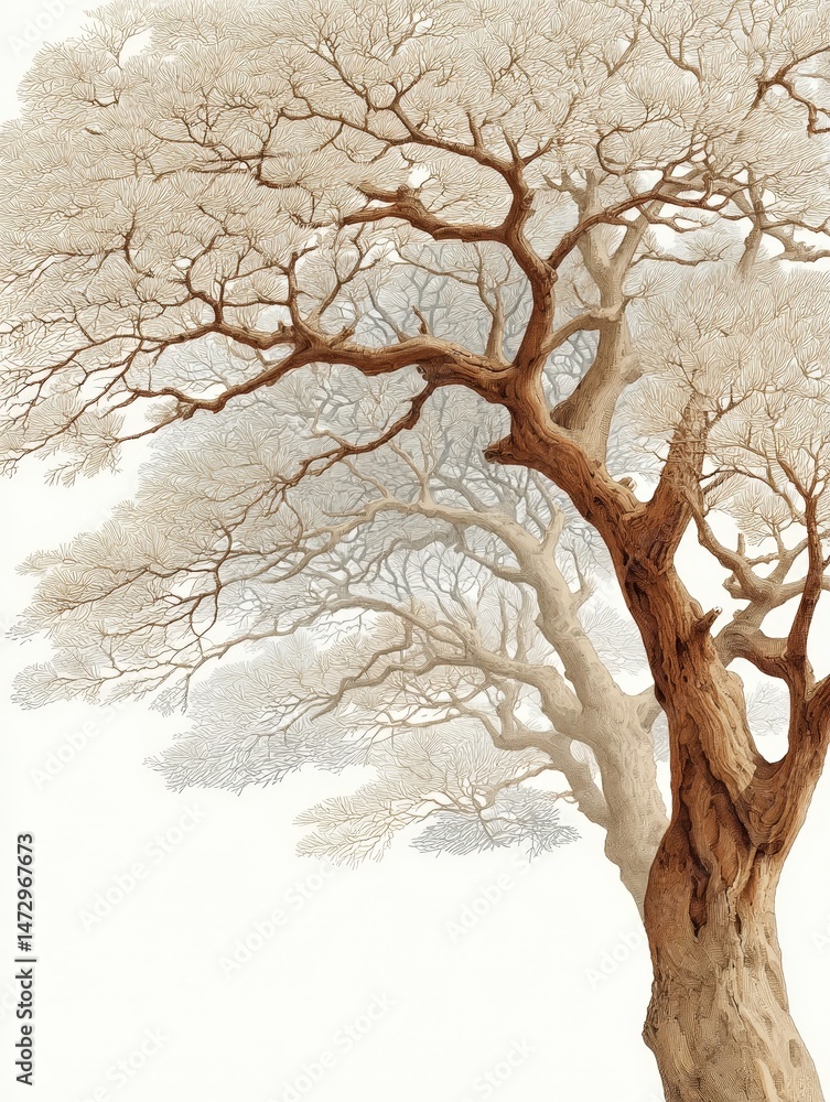 Poster a realistic detailed branching pattern near a tree crown, suitable for nature and botanical themes i