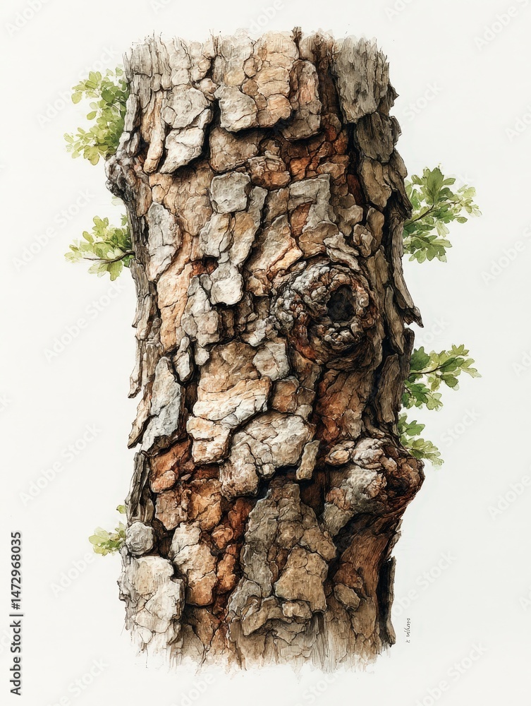 Aufkleber realistic trunk bark texture and branching study for botanical applications in stock imagery.
