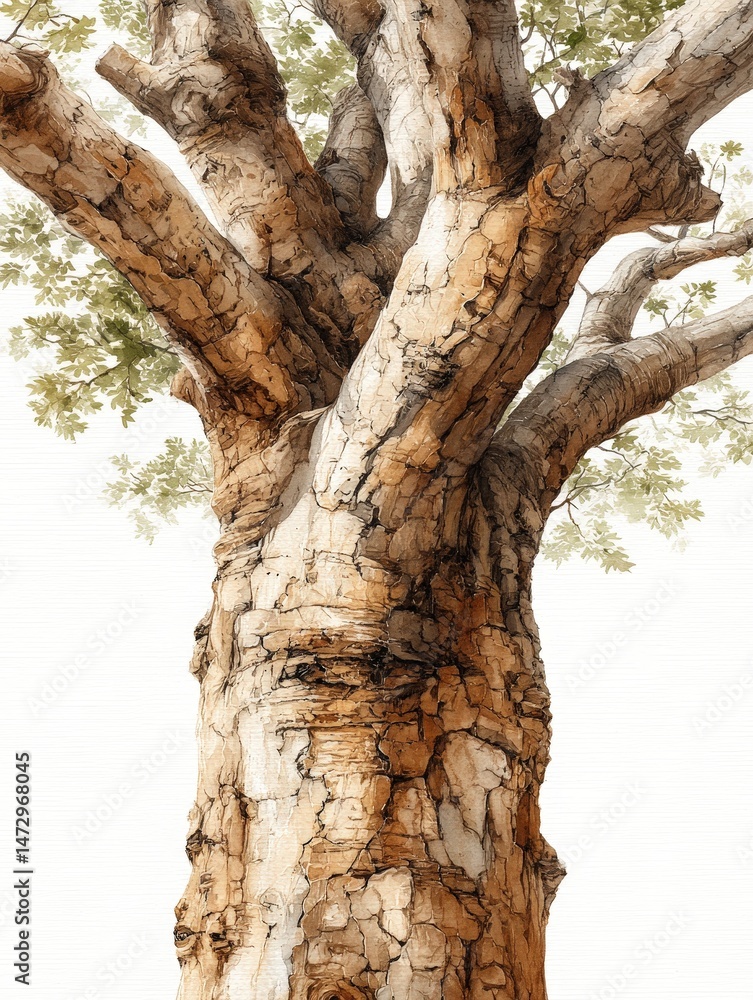 Poster a detailed study of realistic tree trunk bark texture and branching for botanical reference and desi
