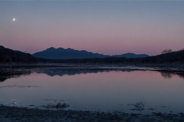 Frozen lake in after sunset