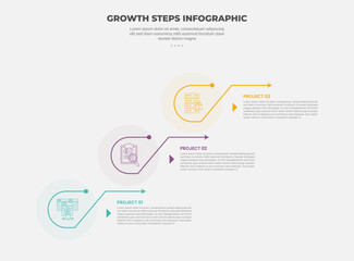 growth steps journey concept infographic outline style with 3 point template with transparent circle with arrow line dot connection for slide presentation