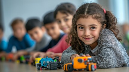 Happy Children Smiling with Toys for Learning