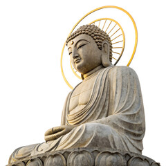 Obraz premium meditative Buddha statue with a golden halo, png transparent background