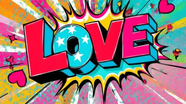 Vibrant Pop Art Love Graphic with Comic Book Style Background