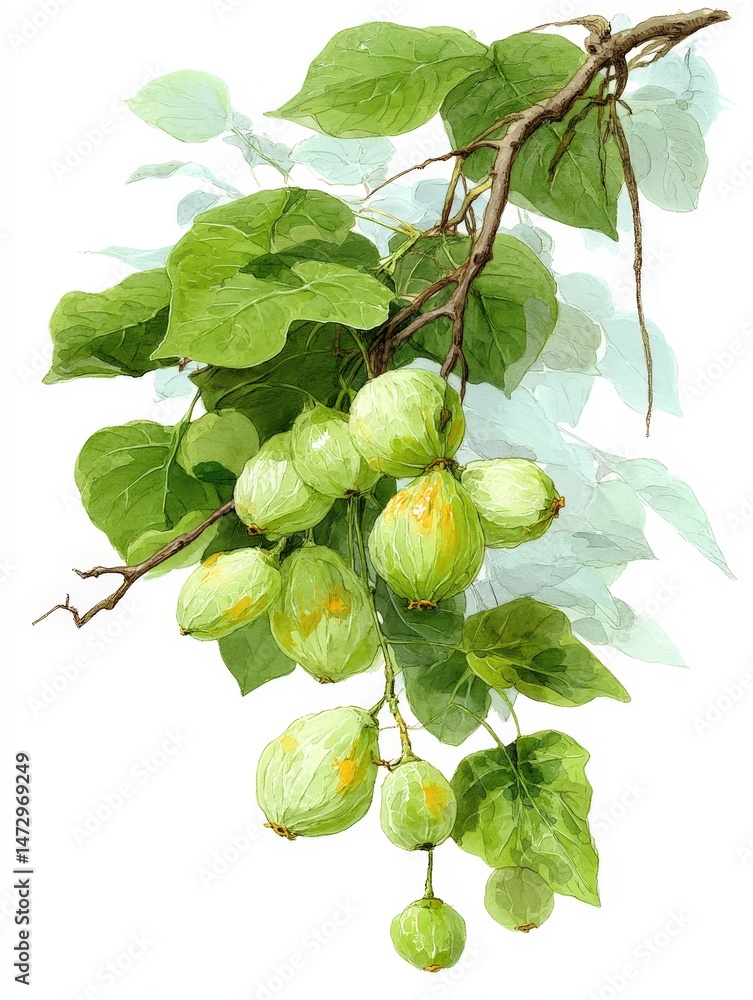 Poster isometric view of the cucumber tree, dendrosicyos socotranus, showcasing its unique structure and de