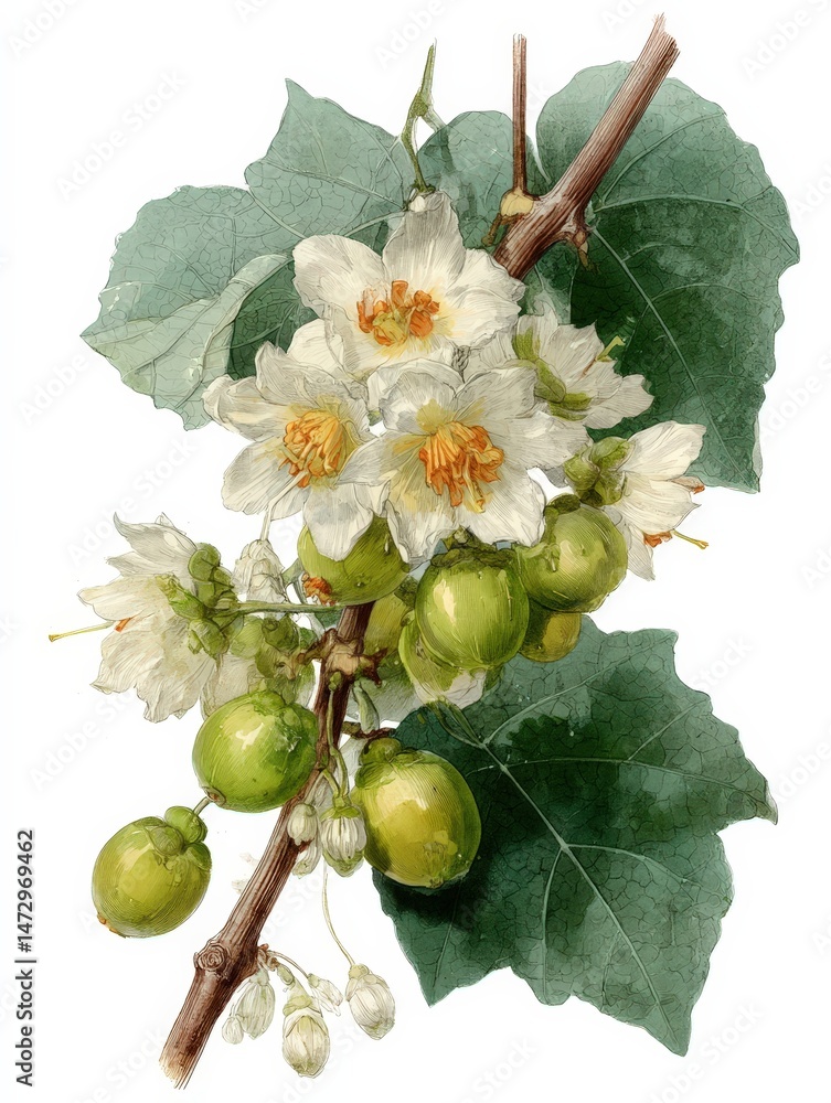 Poster cucumber tree flowering phase image showcasing dendrosicyos socotranu in a natural setting. ideal fo