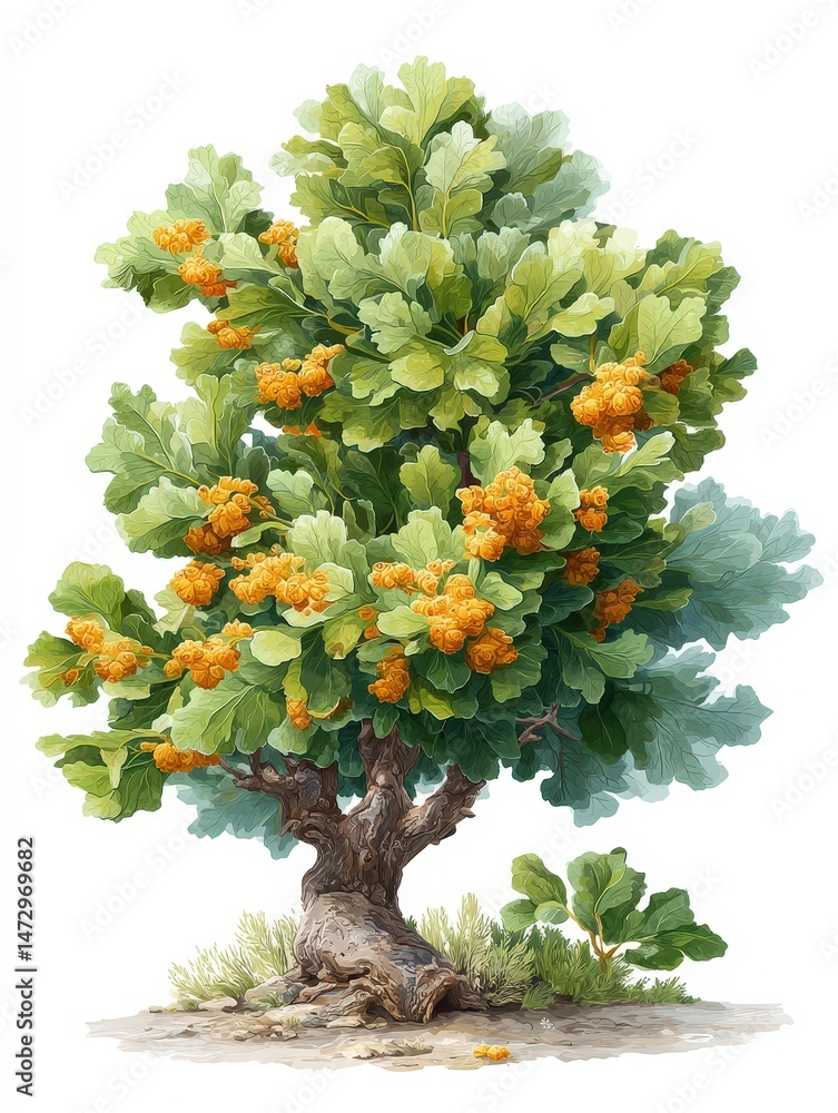 Poster isometric view of a frankincense tree, boswellia socotrana, showcasing its unique structure and feat
