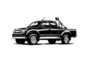 Fototapeta premium A black and white illustration of a pickup truck with a tow hitch ideal for automotive transp