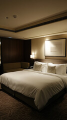 Inviting Hotel Room with Comfortable Bed and Neutral Decor Accents
