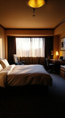 Comfortable Hotel Room with Natural Light Shining Through Window