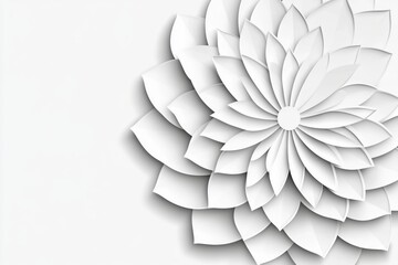 White abstract paper flower with layered petals on minimal background. Floral geometric art concept for design, template, modern decor.