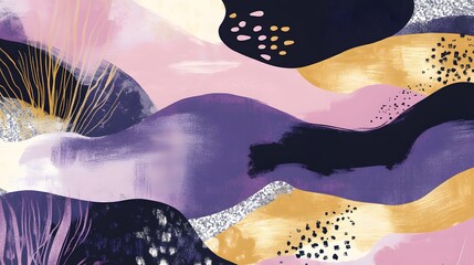 Obraz premium Abstract Purple Gold Pink Wave Art Painting Texture Background