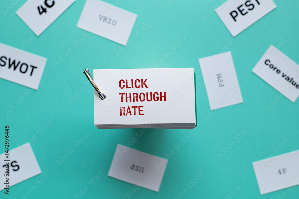 Poster there is word card with the word click through rate. it is as an eye-catching image.