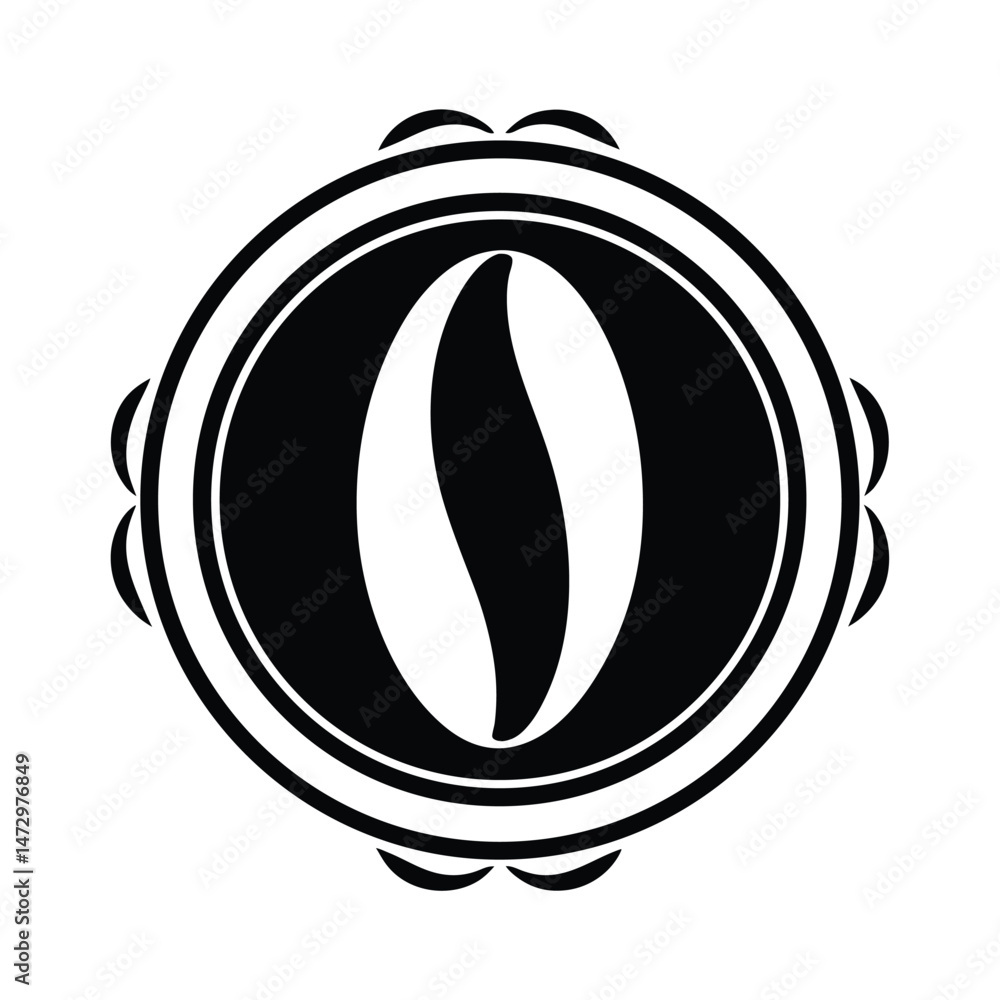 Poster artistic decorative black and white circle design featuring an abstract oval shape within the border