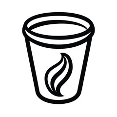 Stylized coffee cup icon with abstract flame element for logo design and branding on a white background