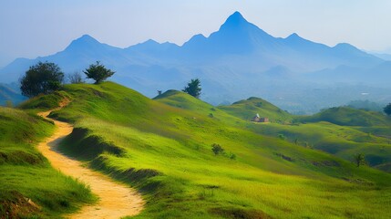 Obraz premium Serene Mountain Landscape with Winding Path