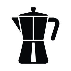 Vector illustration of a classic italian stovetop espresso coffee maker depicted in solid black and white design