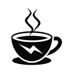 Simple minimalist black and white coffee cup icon vector illustrating hot beverage and steam