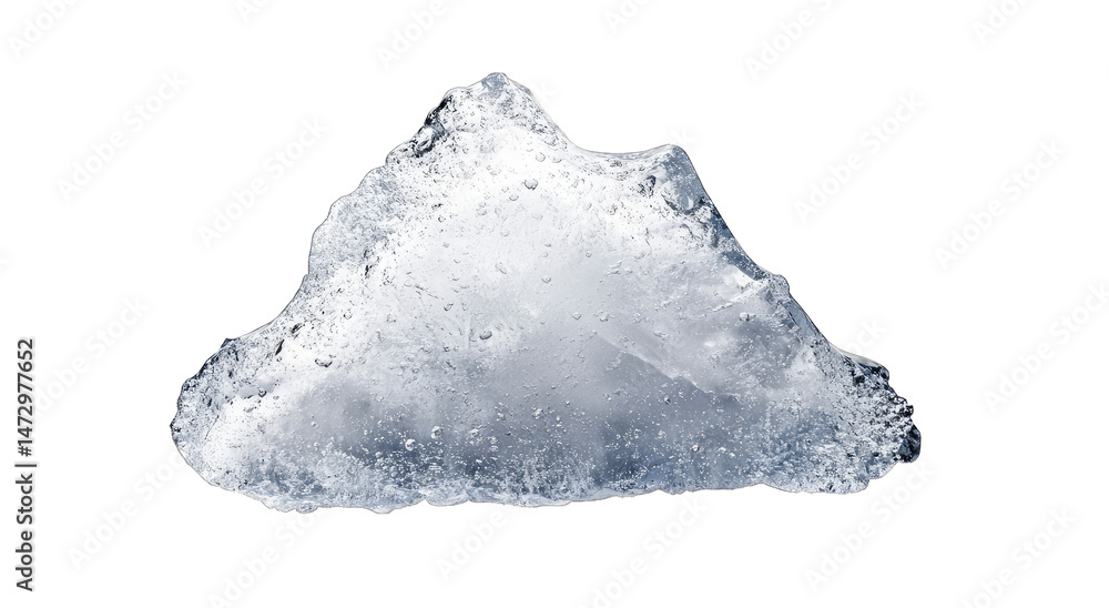 Poster a large irregular chunk of clear transparent ice with a rough jagged texture isolated against a tran