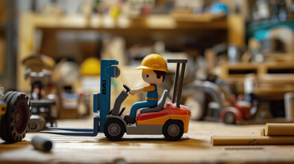 Stick Figure Transporting Materials: A stick figure managing a forklift, lifting and transporting materials across the factory floor, keeping operations running smoothly.
