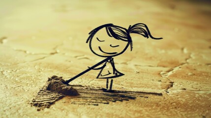 Stick Figure Cleaning: A stick figure sweeping the floor, emphasizing cleanliness and home organization for a tidy and welcoming living space.

