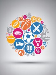 Flex Icon Integrated With Diverse Sports Symbols Showcasing Various Athletic Activities and Equipment in a Vibrant Design