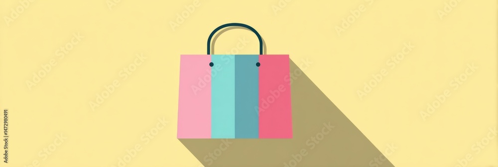 Poster Minimal Shopping Bag Icon With Soft Shadows and Pastel Colors Located on a Light Background Creating a Stylish, Modern Aesthetic for Various Uses