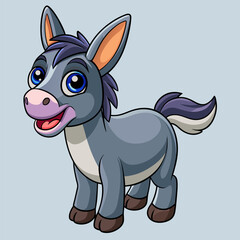 Obraz premium Cartoon Donkey: A charming cartoon donkey, exuding an endearing aura, strikes a friendly pose against a light blue backdrop, inviting warmth and smiles.