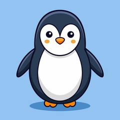 Fototapeta premium Playful Penguin's Pose: An adorable penguin illustration with its distinctive black and white plumage stands out on a vibrant blue background, exuding cuteness and charm.