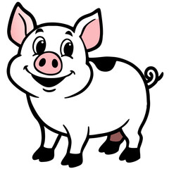 Fototapeta premium Cheerful Pig Illustration: A charming illustration of a smiling pig, showcasing a delightful blend of innocence and happiness.