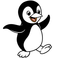 Obraz premium Happy Penguin: A charming illustration of a happy, cheerful penguin, exuding friendliness and joy. Its playful pose and inviting smile captivate viewers.