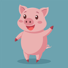 Happy Little Pig: An illustration of an adorable cartoon piglet, standing happily and waving, set against a teal background.
