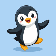 Obraz premium Happy Penguin Dancing: A cheerful penguin dances with joyful expression, showcasing an adorable and animated persona against a bright and inviting backdrop.