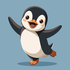 Obraz premium Cheerful Penguin’s Embrace: An adorable penguin, joyfully extending its wings in a vibrant illustration, emanating pure happiness.