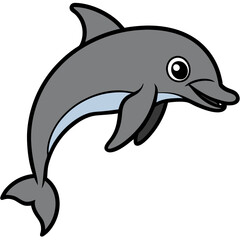 Fototapeta premium Playful Dolphin in the Deep: A cheerful illustration of a dolphin swimming through the ocean, with its body gracefully curved in a dynamic pose. Capturing its vibrant and playful nature