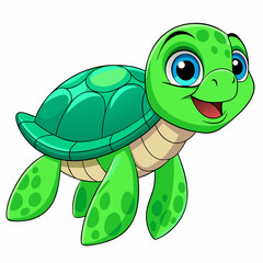 Fototapeta premium Smiling Turtle: A vibrant and whimsical cartoon illustration of a smiling sea turtle, exuding joy and playful charm.