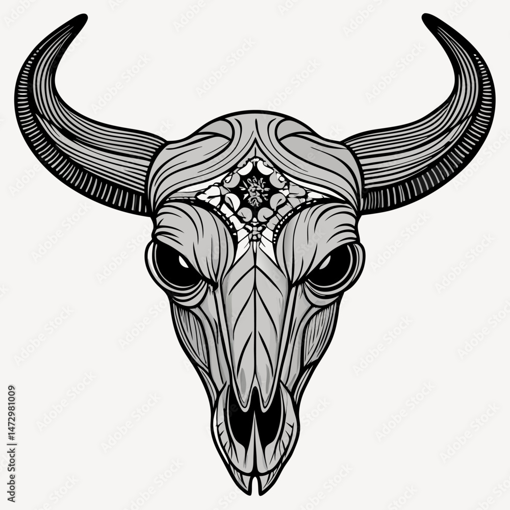 Poster mystical skull in a tribal design: a mesmerizing portrayal of a skull with a unique design. the arti