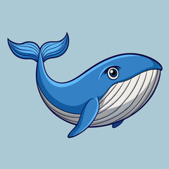 Fototapeta premium Whale in the Ocean: A cheerful whale illustration on a bright, tranquil sea, capturing the essence of marine life and oceanic wonder.