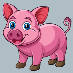 Fototapeta premium Pink Piglet's Grin: A cartoon piglet, radiates a playful smile, its round eyes twinkling with mischief.